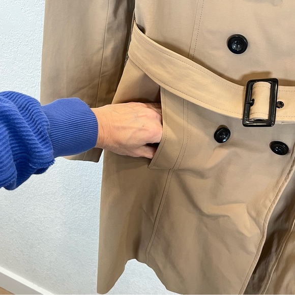 New York & Company Double-Breasted Belted Trench Coat in Tan size Large - Picture 10 of 12
